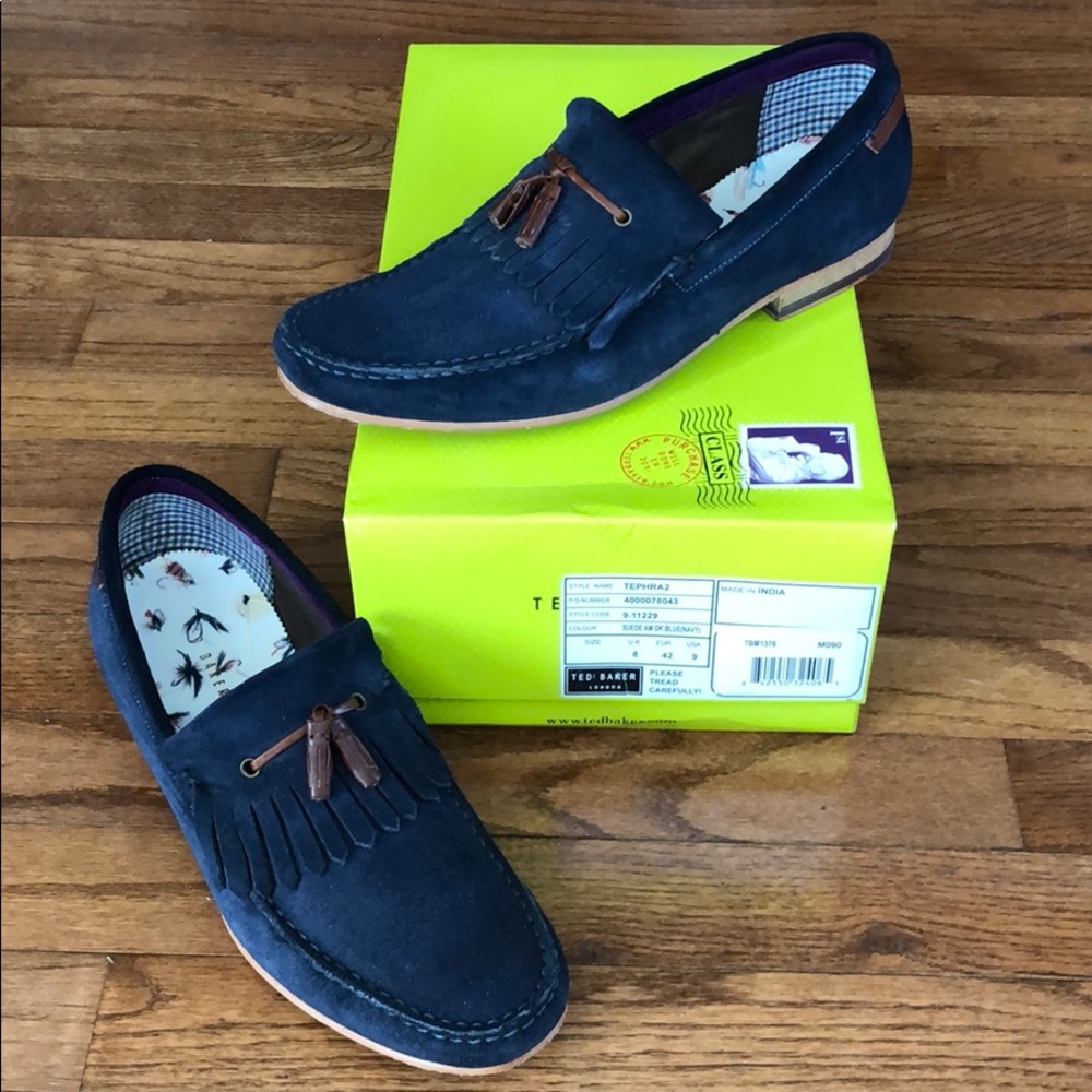 Ted Baker Blue Suede Tassel Loafers